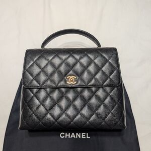 CHANEL Vintage Black Quilted Caviar Kelly Gold Hardware
